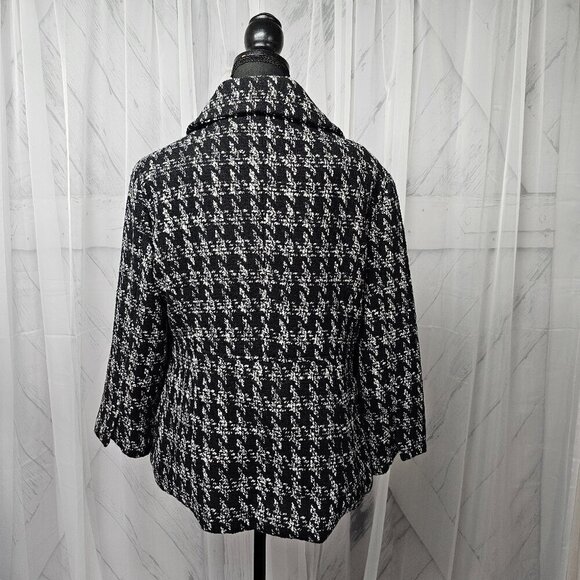 Live A Little Black Grey Houndstooth Preppy Retro Wool Y2K Winter Jacket PL - Picture 8 of 14